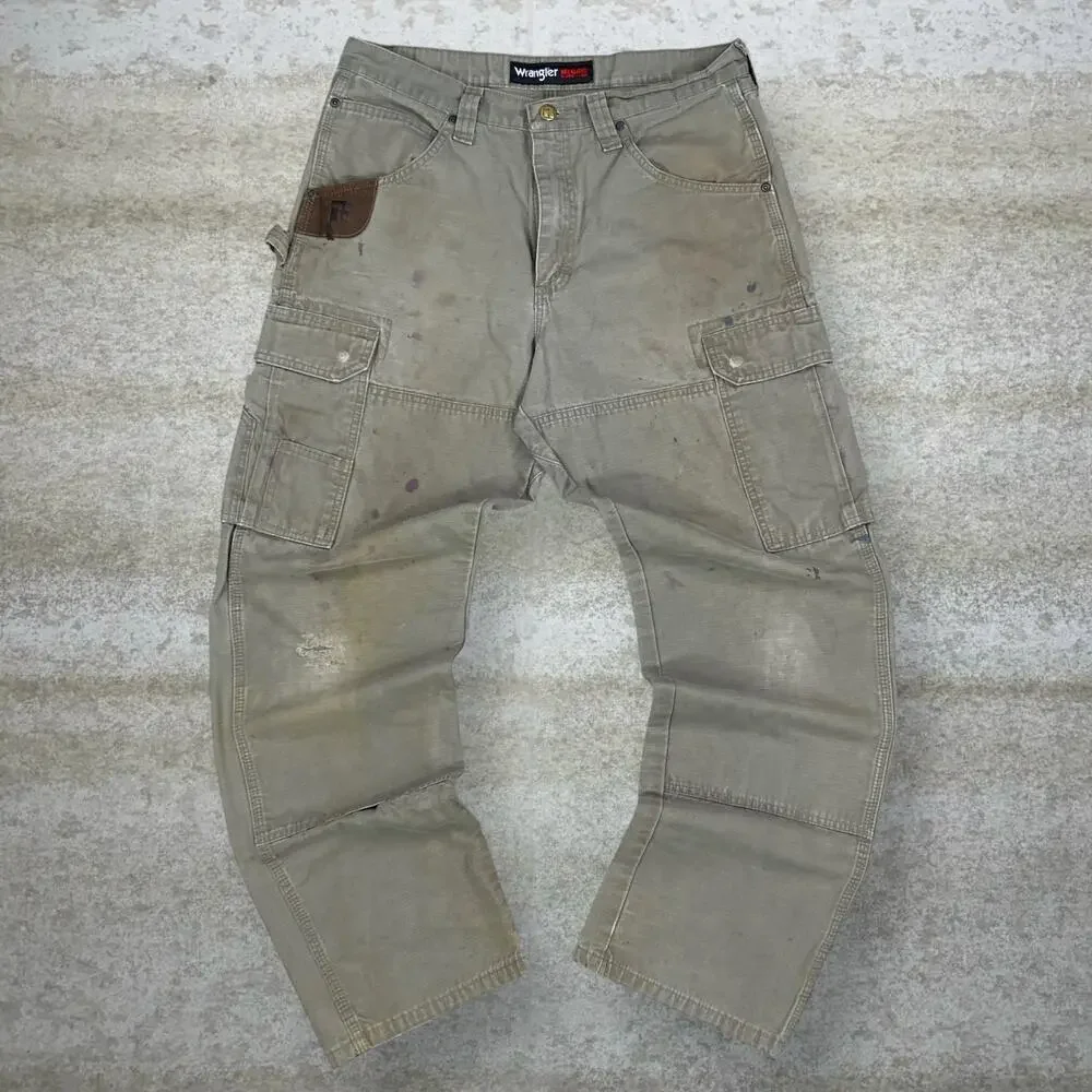 Vintage 90s Wrangler Riggs Carpenter Pants 32x32 Baggy Wide Leg Chocolate Brown - Picture 2 of 13